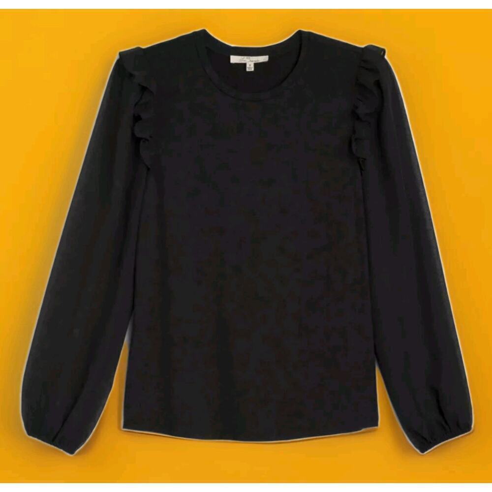 Les Serein Women's Burgas Ruffle Detail Knit Top Black Small NWT Excellent‎ A119